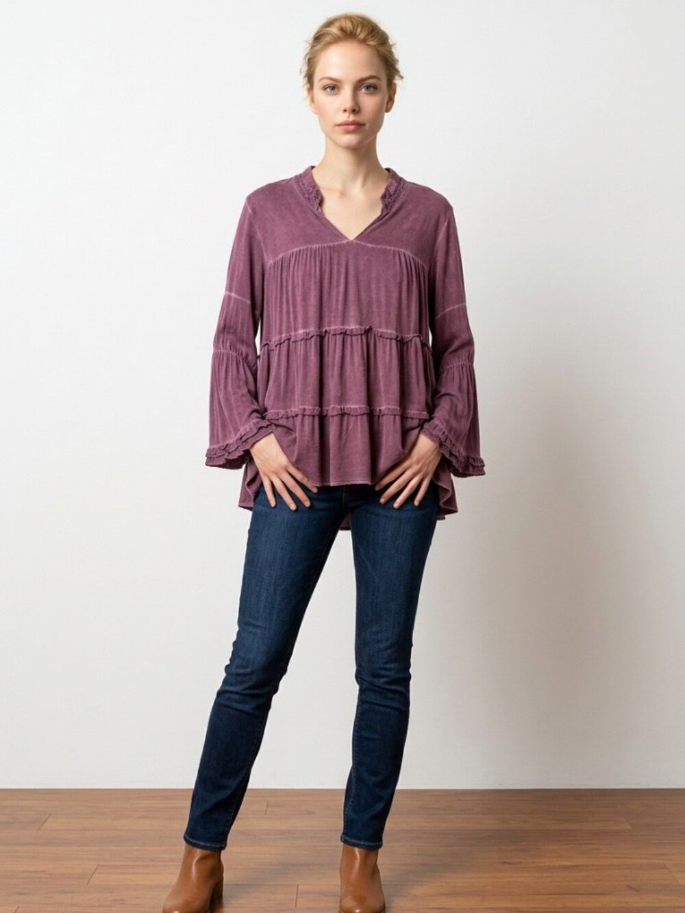 POL Purple Tiered Long Sleeve Blouse - Small (NWOT)